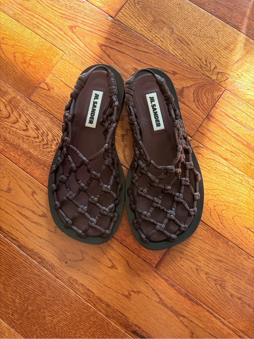 Jil Sander Dark Brown Braided Slide Sandals